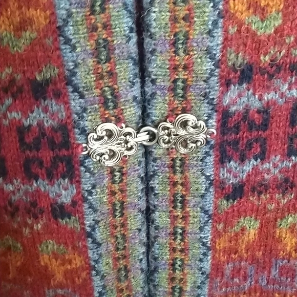Nordic design wool fair isle cardigan classic metal clasp sz S petite - Picture 4 of 7